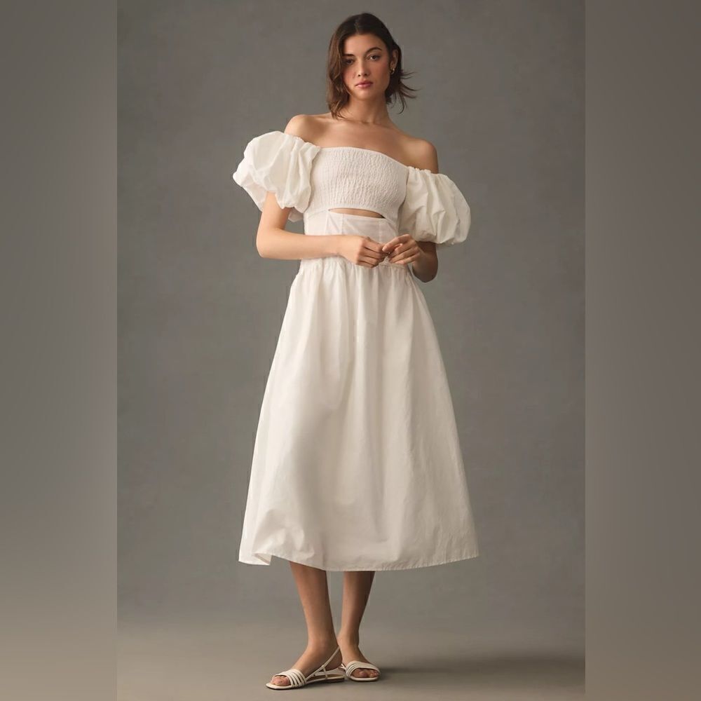 Anthropologie Moon River Off-The-Shoulder Puff Sleeved Cutout Maxi Dress X-Small